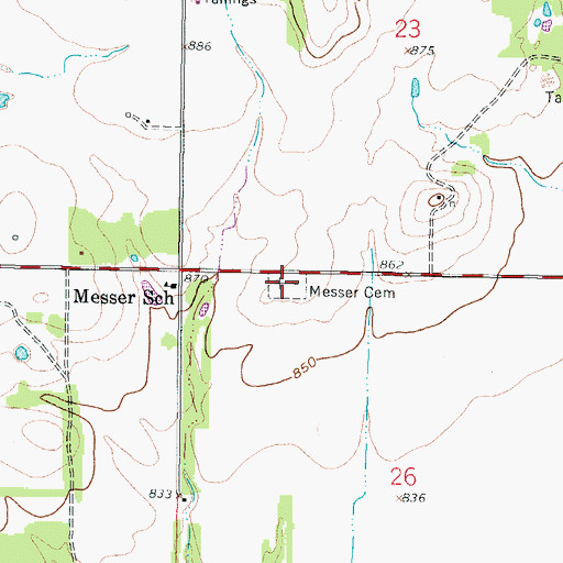 Topographic Map of Messer Cemetery, KS