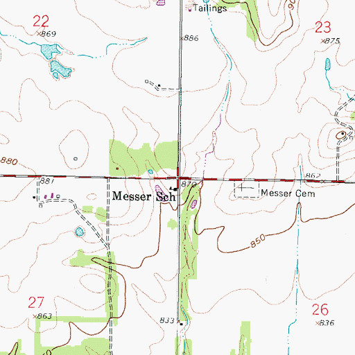 Topographic Map of Messer School (historical), KS
