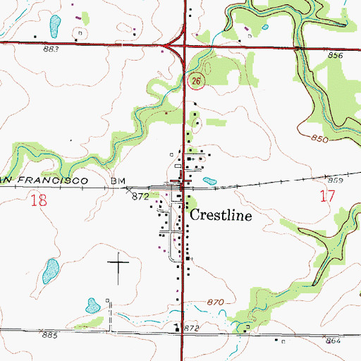 Topographic Map of Crestline, KS