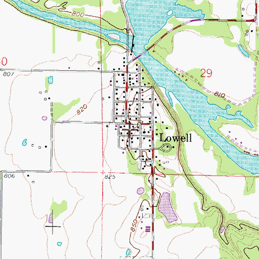 Topographic Map of Lowell, KS