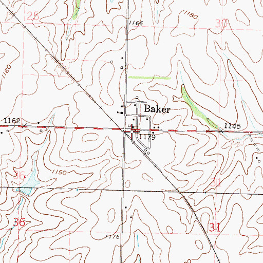 Topographic Map of Baker, KS