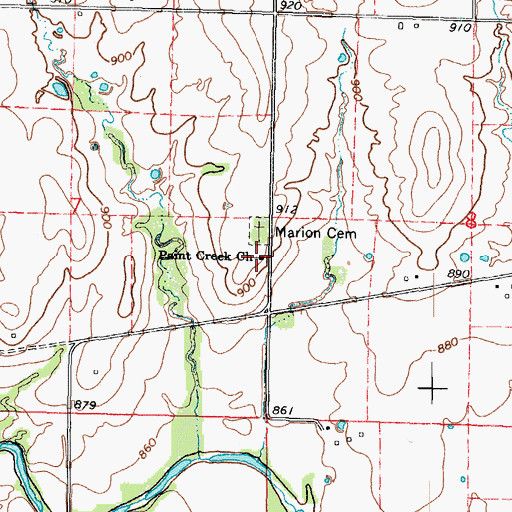 Topographic Map of Paint Creek Church of the Brethren, KS