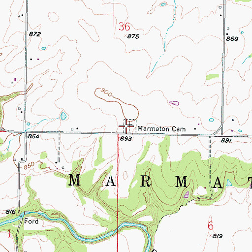 Topographic Map of Marmaton Cemetery, KS
