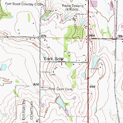 Topographic Map of York School, KS