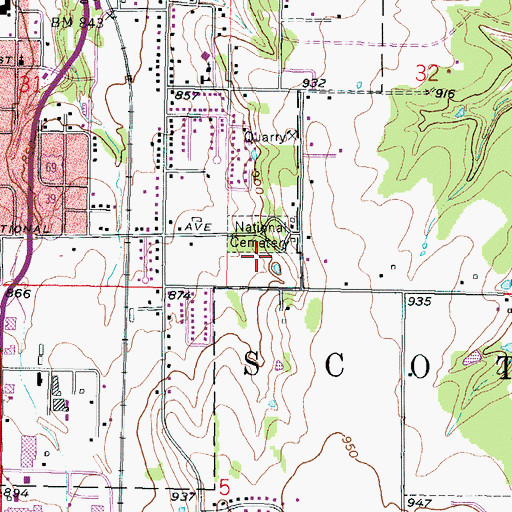 Topographic Map of Fort Scott National Cemetery, KS