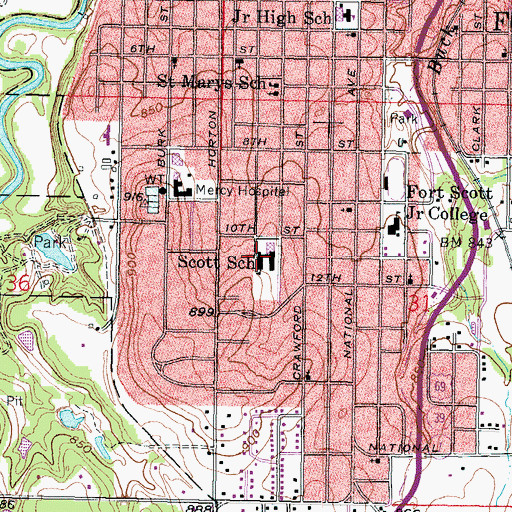 Topographic Map of Winfield Scott Elementary School, KS