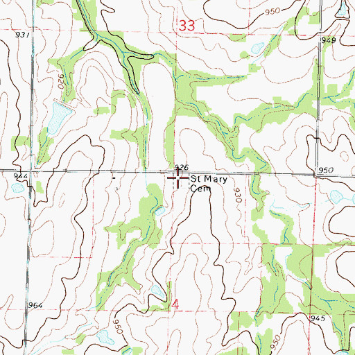 Topographic Map of Saint Mary Cemetery, KS
