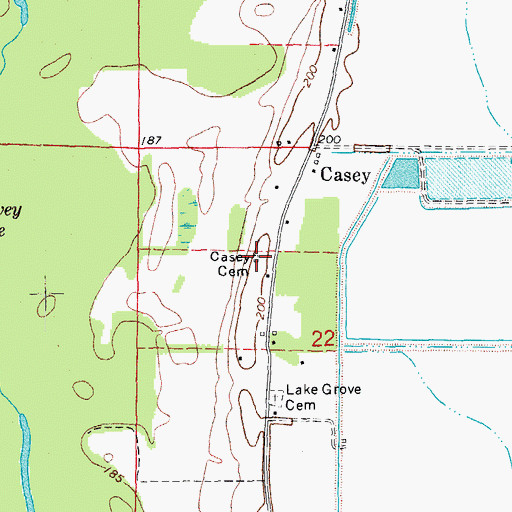 Topographic Map of Casey Cemetery, AR