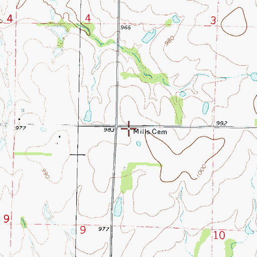 Topographic Map of Mills Cemetery, KS