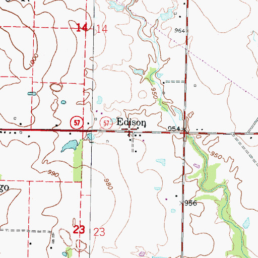 Topographic Map of Edison, KS
