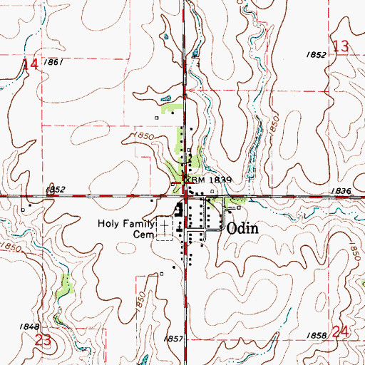 Topographic Map of Odin, KS