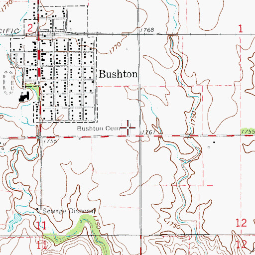 Topographic Map of Button Cemetery, KS