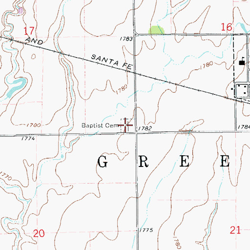 Topographic Map of Baptist Cemetery, KS