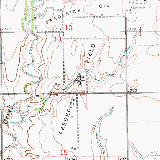 Topographic Map of Frederick Oil Field, KS