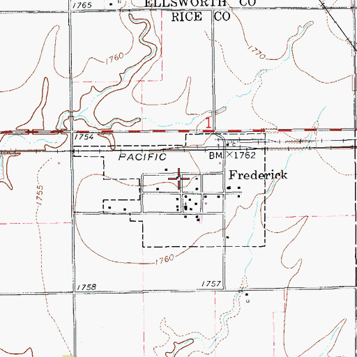 Topographic Map of Frederick, KS