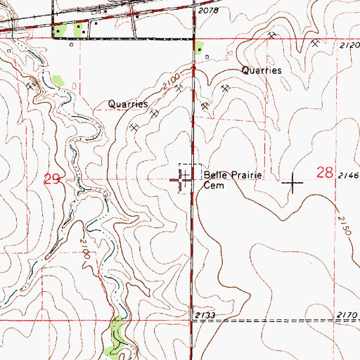 Topographic Map of Belle Prairie Cemetery, KS