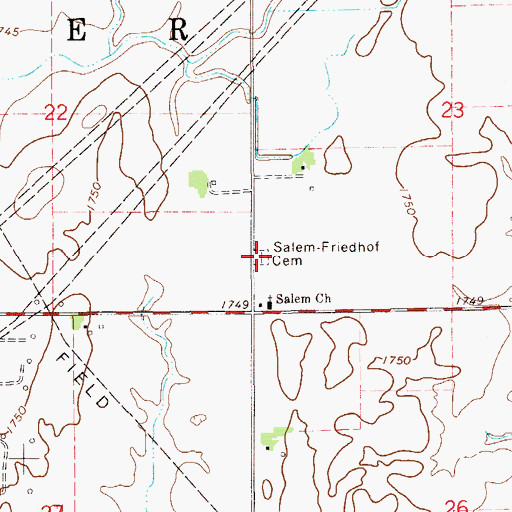Topographic Map of Salem - Fried of Cemetery, KS