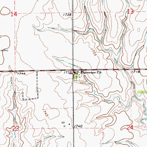 Topographic Map of Ebenezer United Methodist Church, KS