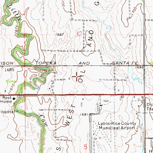Topographic Map of Lyons West Oil and Gas Field, KS