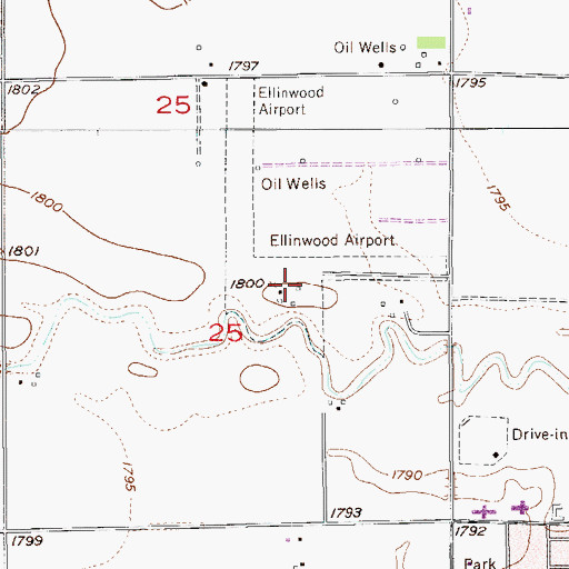 Topographic Map of Ellinwood Municipal Airport, KS