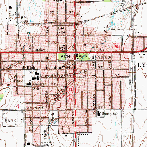 Topographic Map of Lyons, KS
