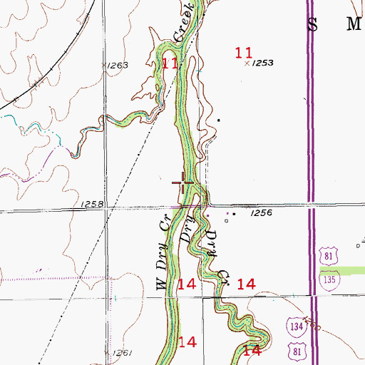 Topographic Map of West Dry Creek, KS