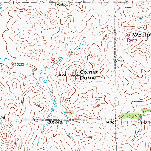 Topographic Map of Coiner Dome, KS