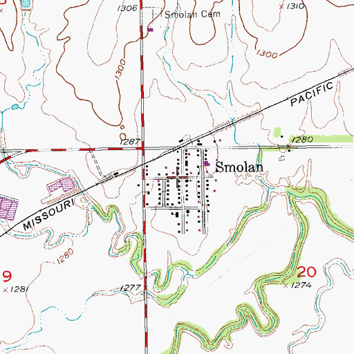 Topographic Map of Smolan, KS
