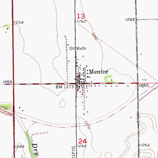 Topographic Map of Mentor, KS
