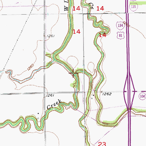 Topographic Map of Middle Dry Creek, KS
