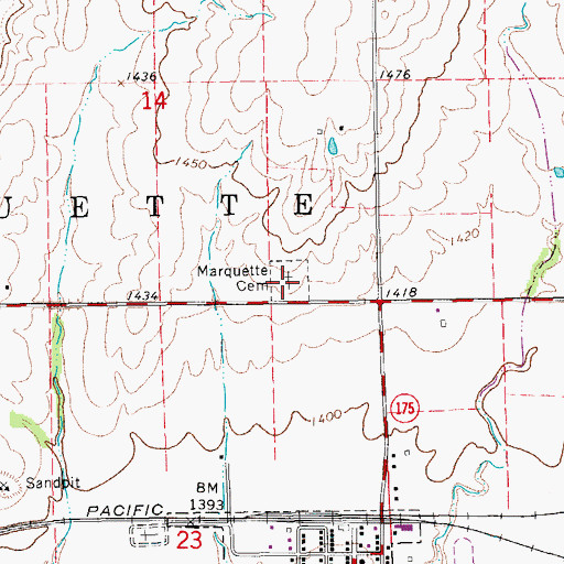 Topographic Map of Marquette Cemetery, KS