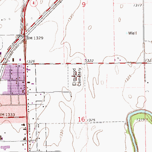 Topographic Map of Elmwood Cemetery, KS