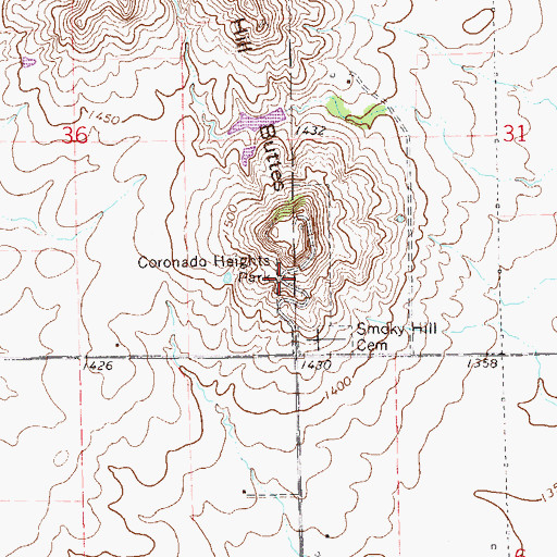 Topographic Map of Coronado Heights Park, KS