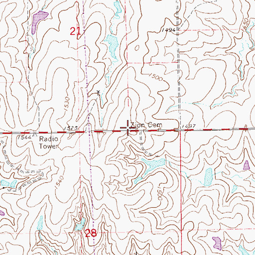 Topographic Map of Zion Cemetery, KS