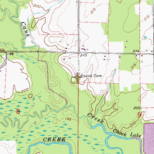 Topographic Map of Cheek Cemetery, AR
