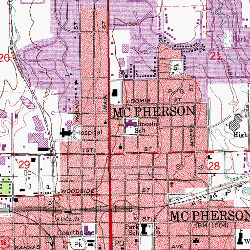 Topographic Map of Lincoln Elementary School, KS