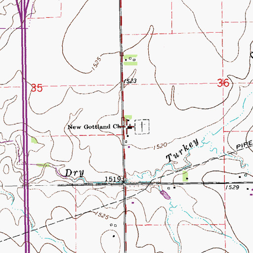 Topographic Map of New Gottland Lutheran Church, KS