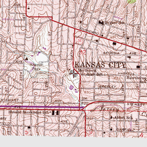 Topographic Map of Northwest Middle School, KS