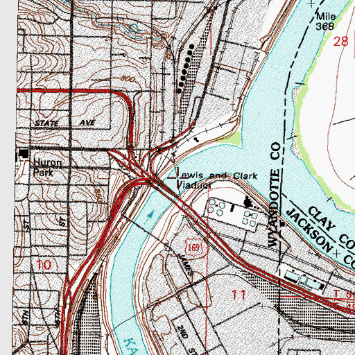 Topographic Map of Lewis and Clark Viaduct, KS
