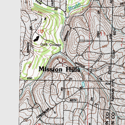 Topographic Map of Mission Hills, KS