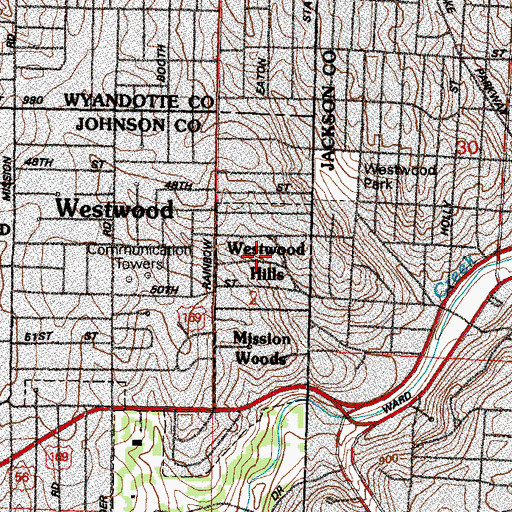 Topographic Map of Westwood Hills, KS