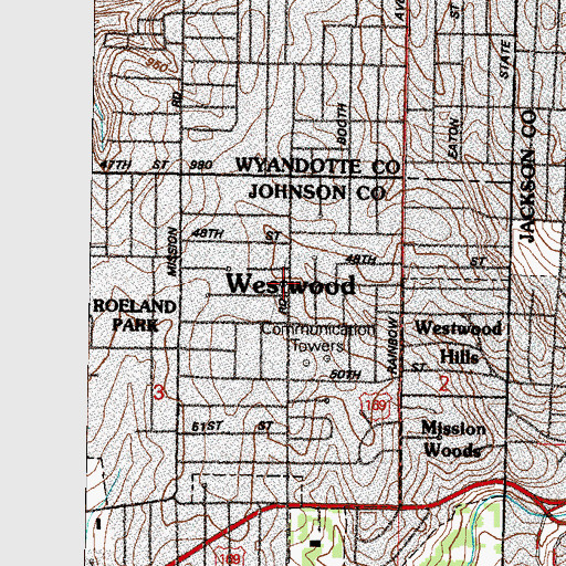 Topographic Map of Westwood, KS