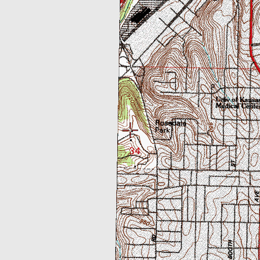 Topographic Map of Rosedale Park, KS