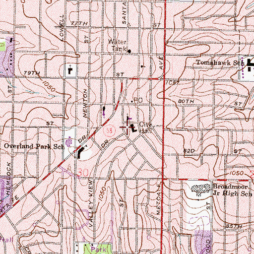 Topographic Map of Overland Park, KS