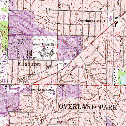 Topographic Map of Elmhurst, KS