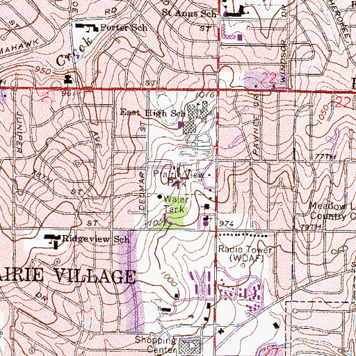 Topographic Map of Prairie View Park, KS