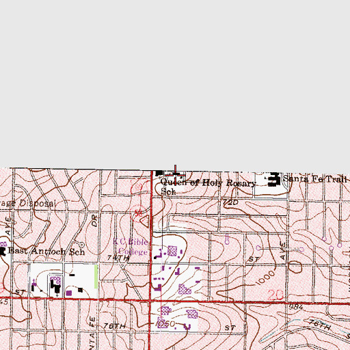 Topographic Map of Queen of the Holy Rosary School (historical), KS