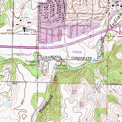 Topographic Map of Tomahawk Creek, KS
