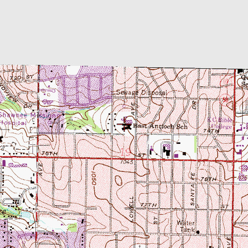 Topographic Map of East Antioch Elementary School, KS