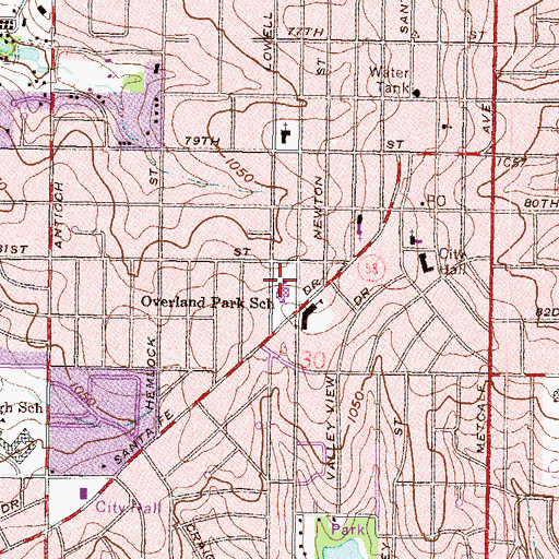 Topographic Map of Overland Park Elementary School, KS